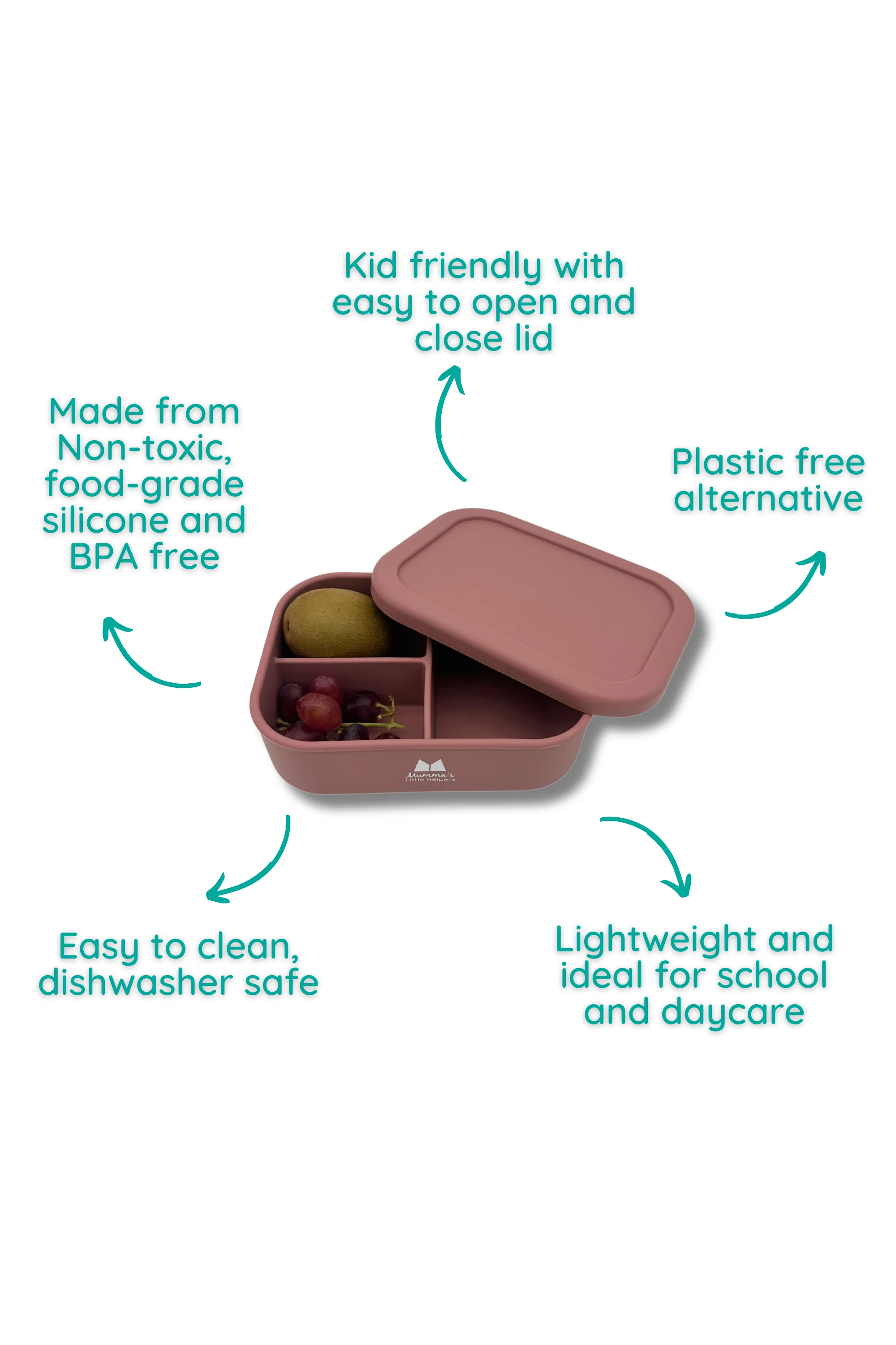3 Section Silicone Bento Lunch Box - Dusty Pink