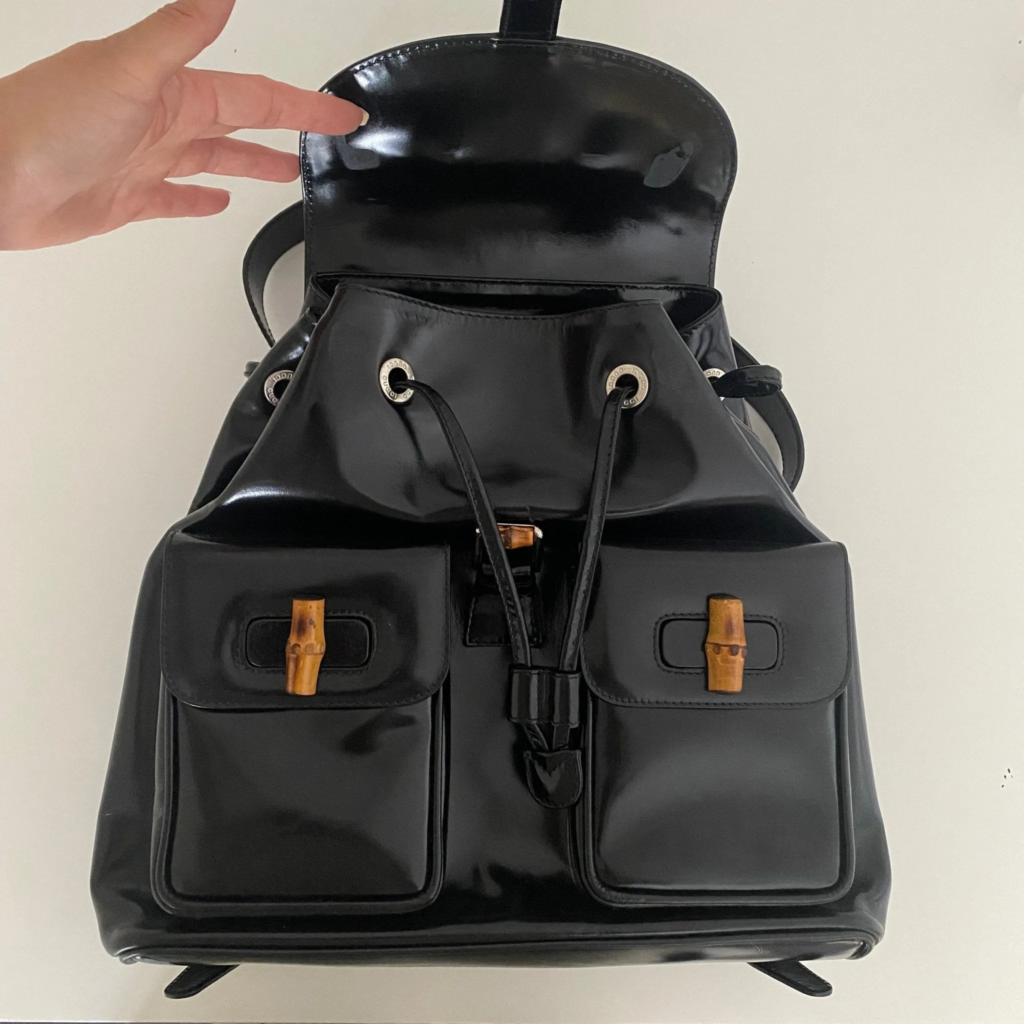 Bamboo Patent Leather Backpack