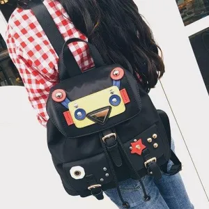 Buckle Straps Robot Nylon Backpack - Black