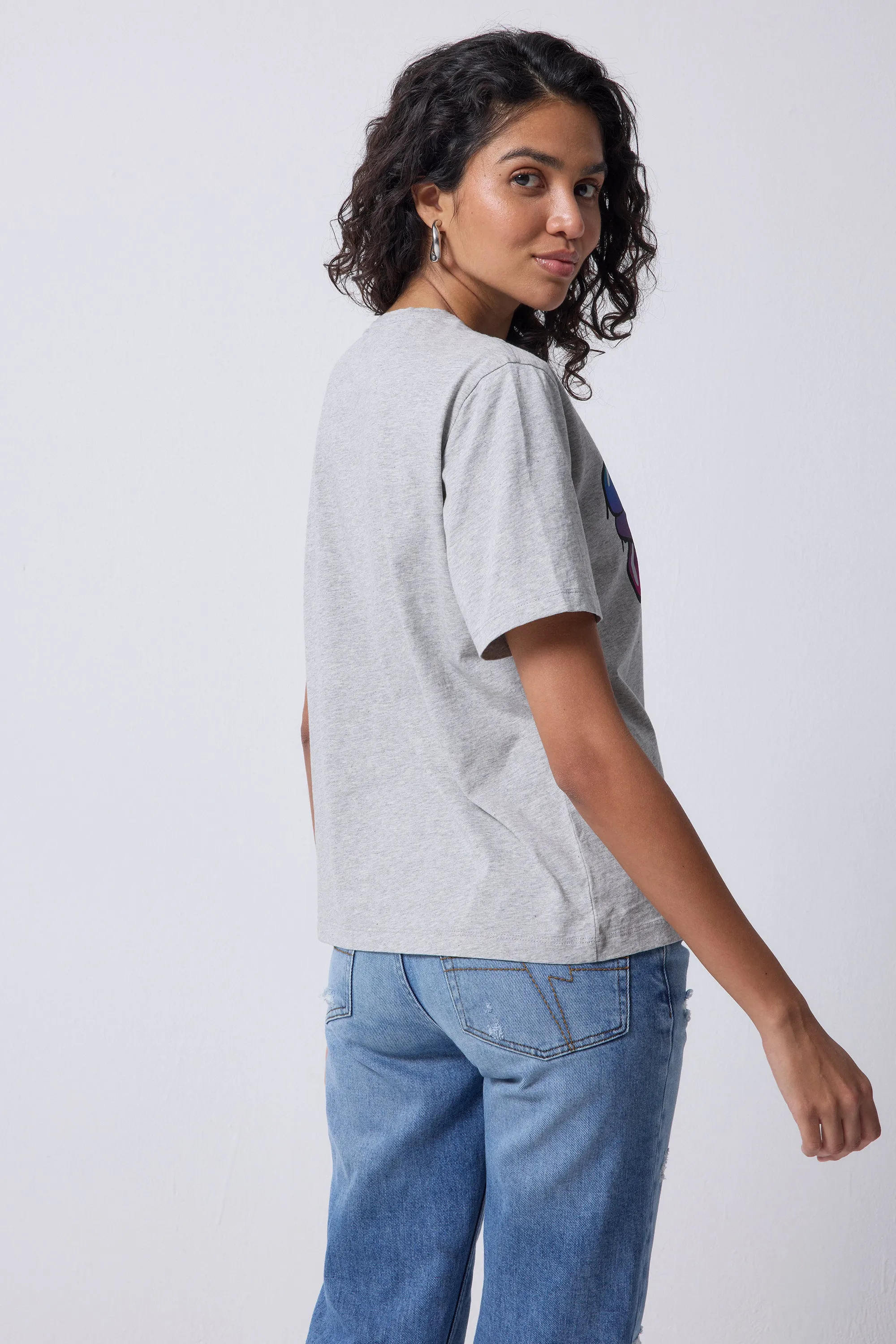 Grey Marl Bubble Graffiti Slogan T-Shirt