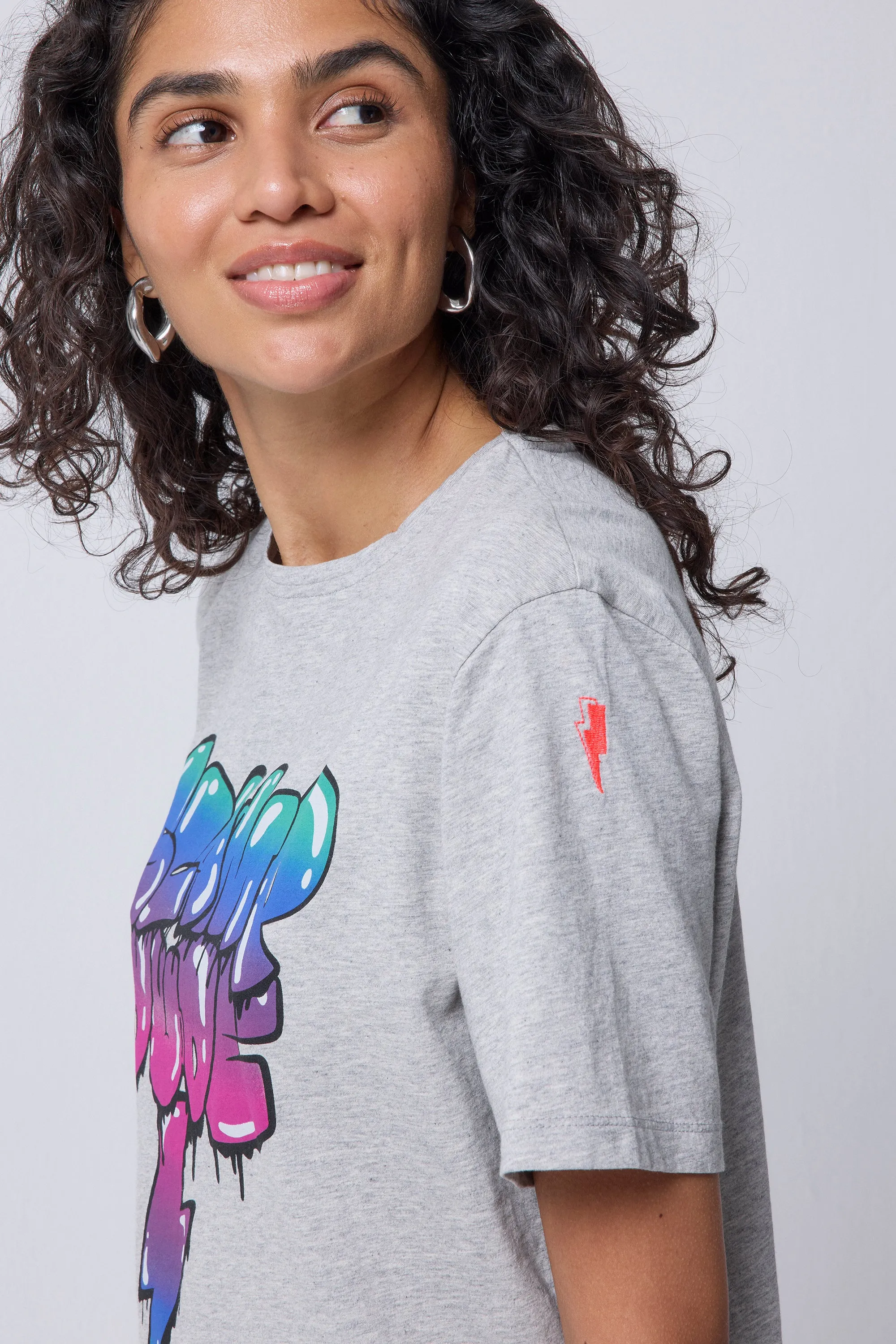 Grey Marl Bubble Graffiti Slogan T-Shirt