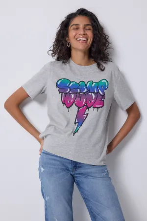 Grey Marl Bubble Graffiti Slogan T-Shirt