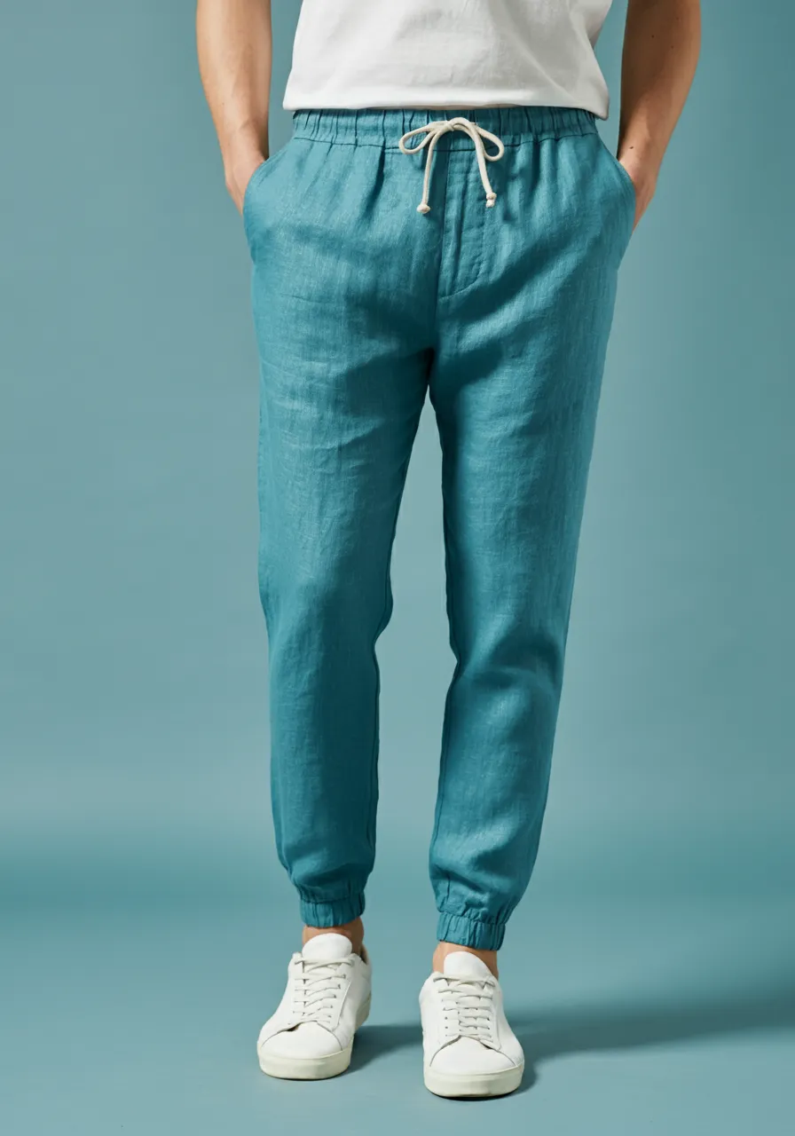 JUNO Men's Linen Jogger Pants, Full Elastic Waist