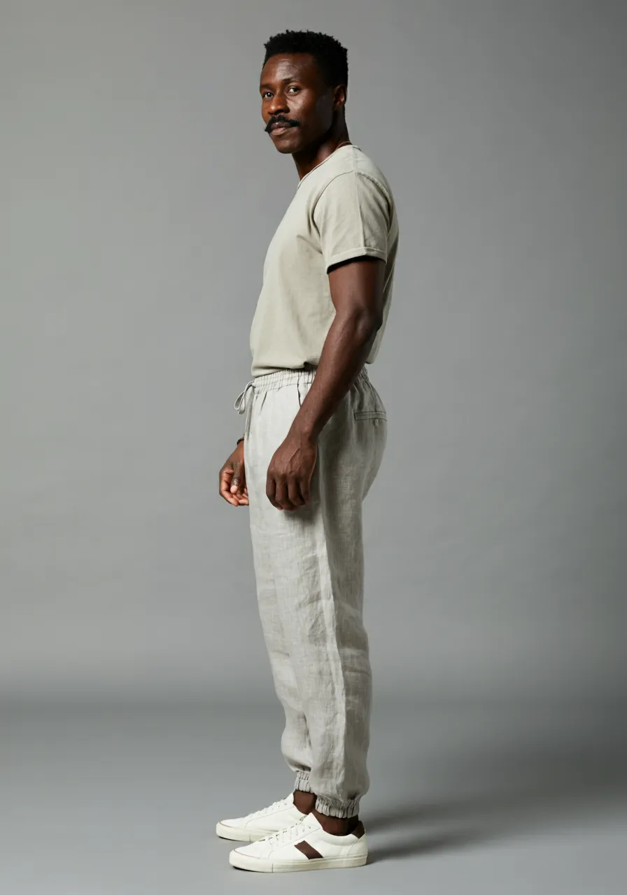 JUNO Men's Linen Jogger Pants, Full Elastic Waist