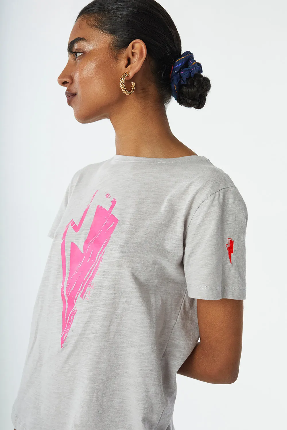 Light Grey with Neon Pink Bolt T-Shirt