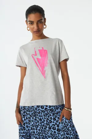 Light Grey with Neon Pink Bolt T-Shirt