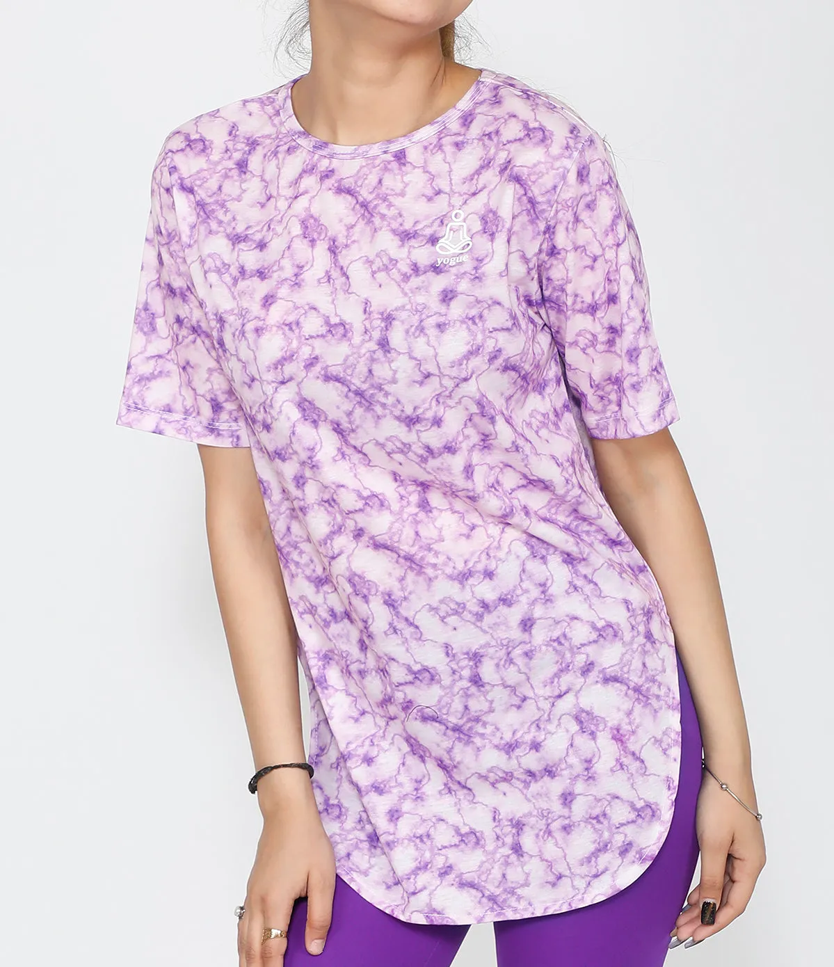 Lilac Marble Cotton Longline T-shirt