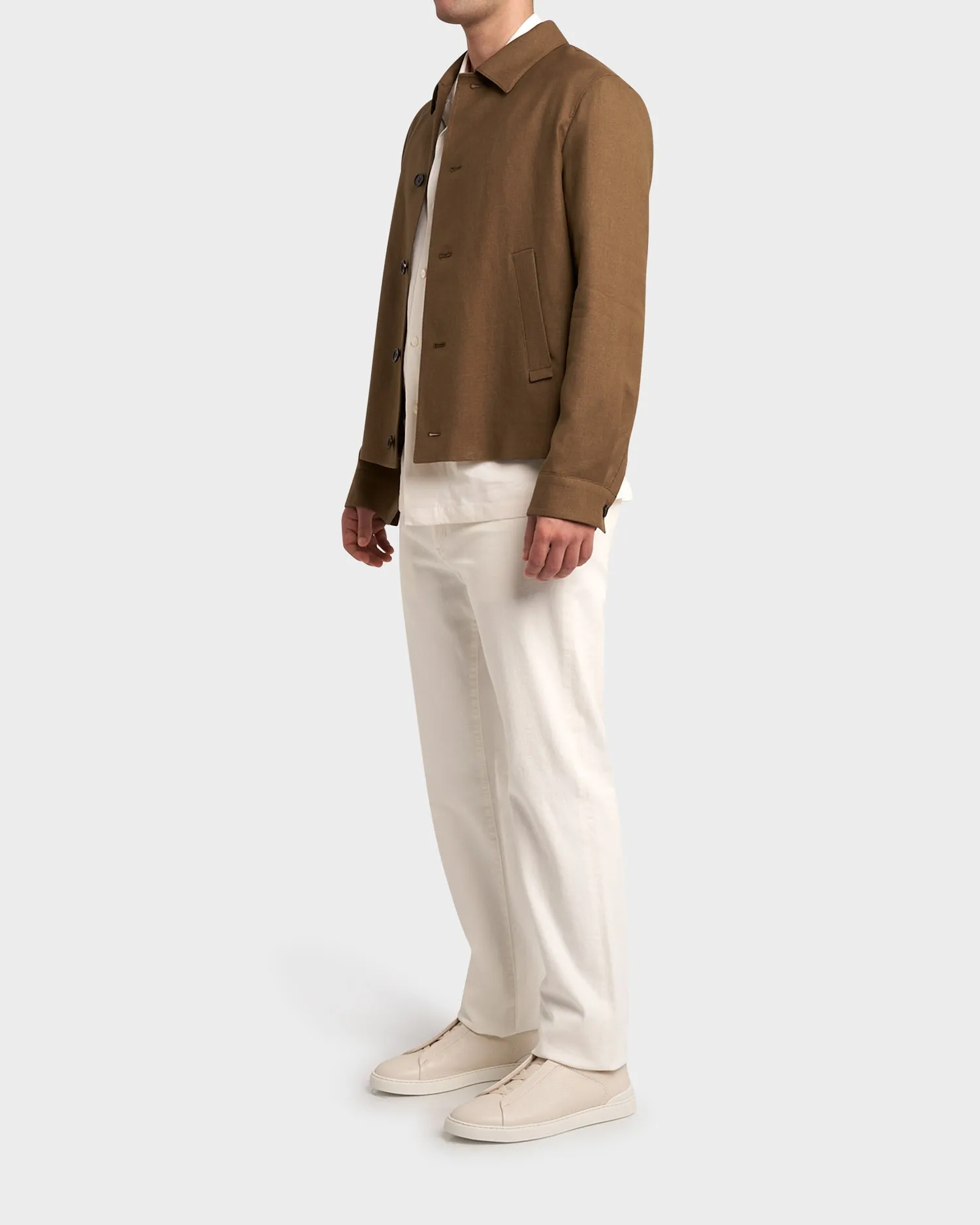 Military Green Linen Wool Blouson