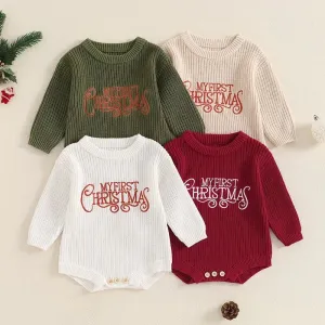 My First Christmas Long Sleeve Knitted Romper Baby Toddler 3-18 Months