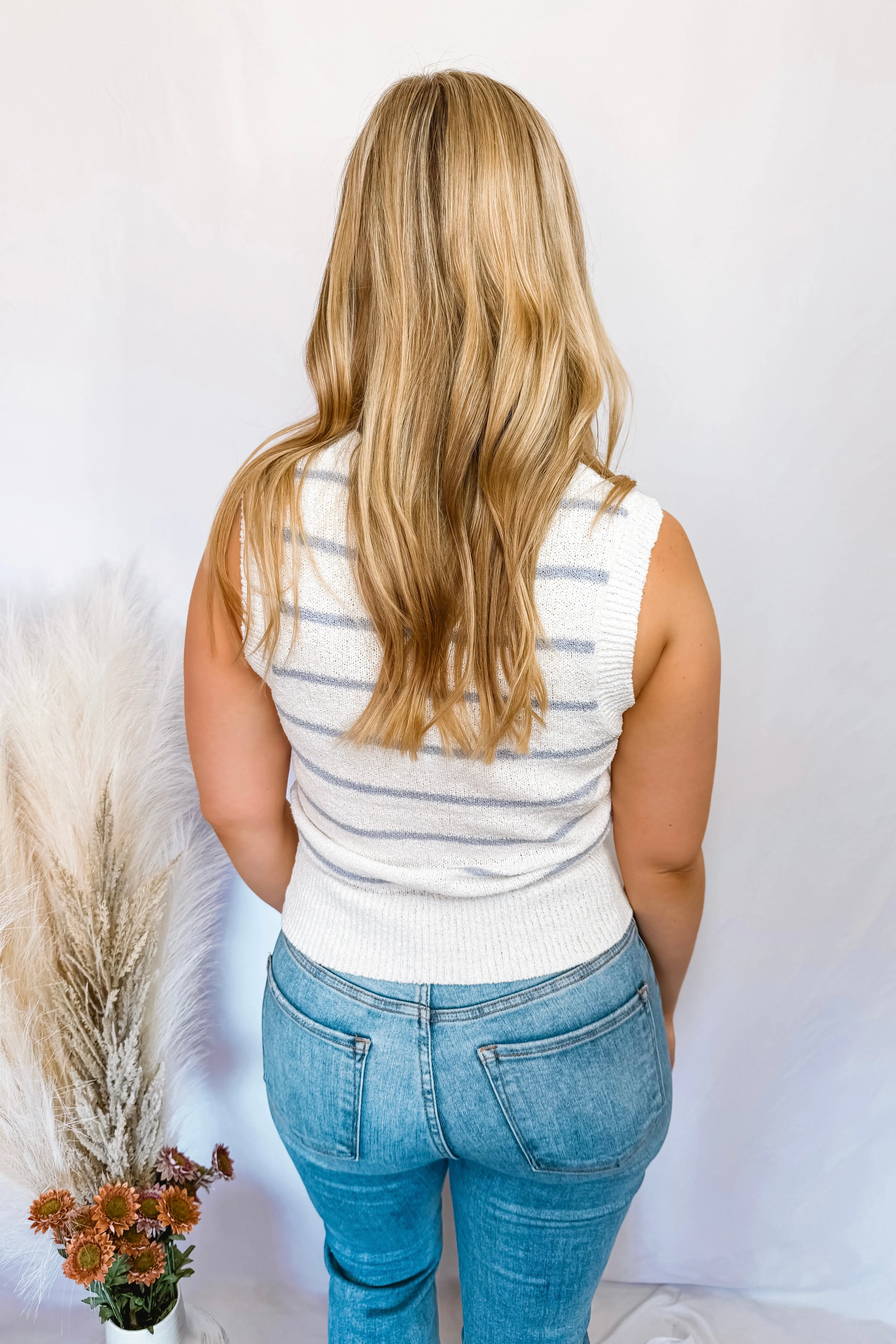 Ocean Breeze Striped Knit Vest - White/Blue