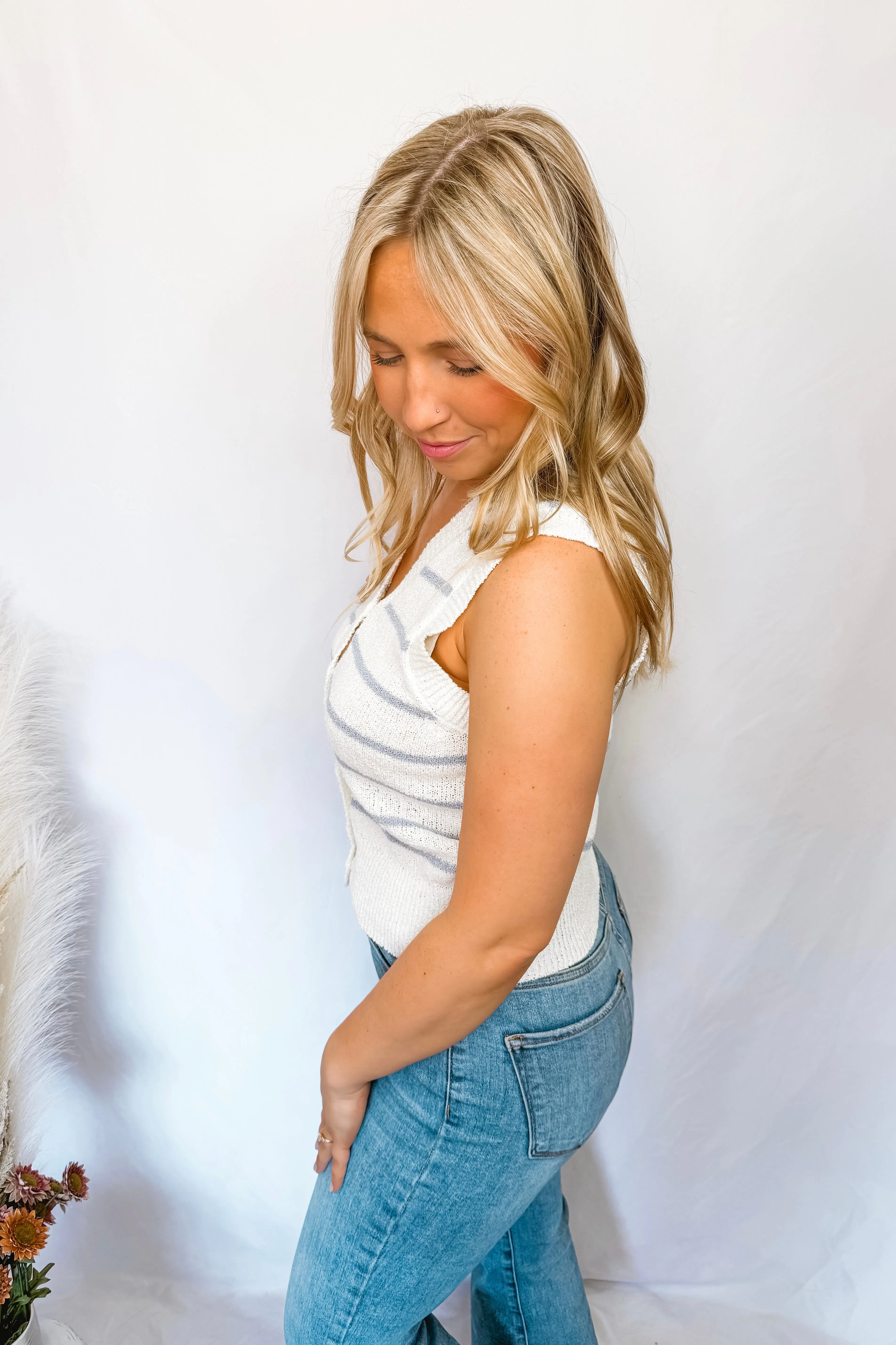 Ocean Breeze Striped Knit Vest - White/Blue