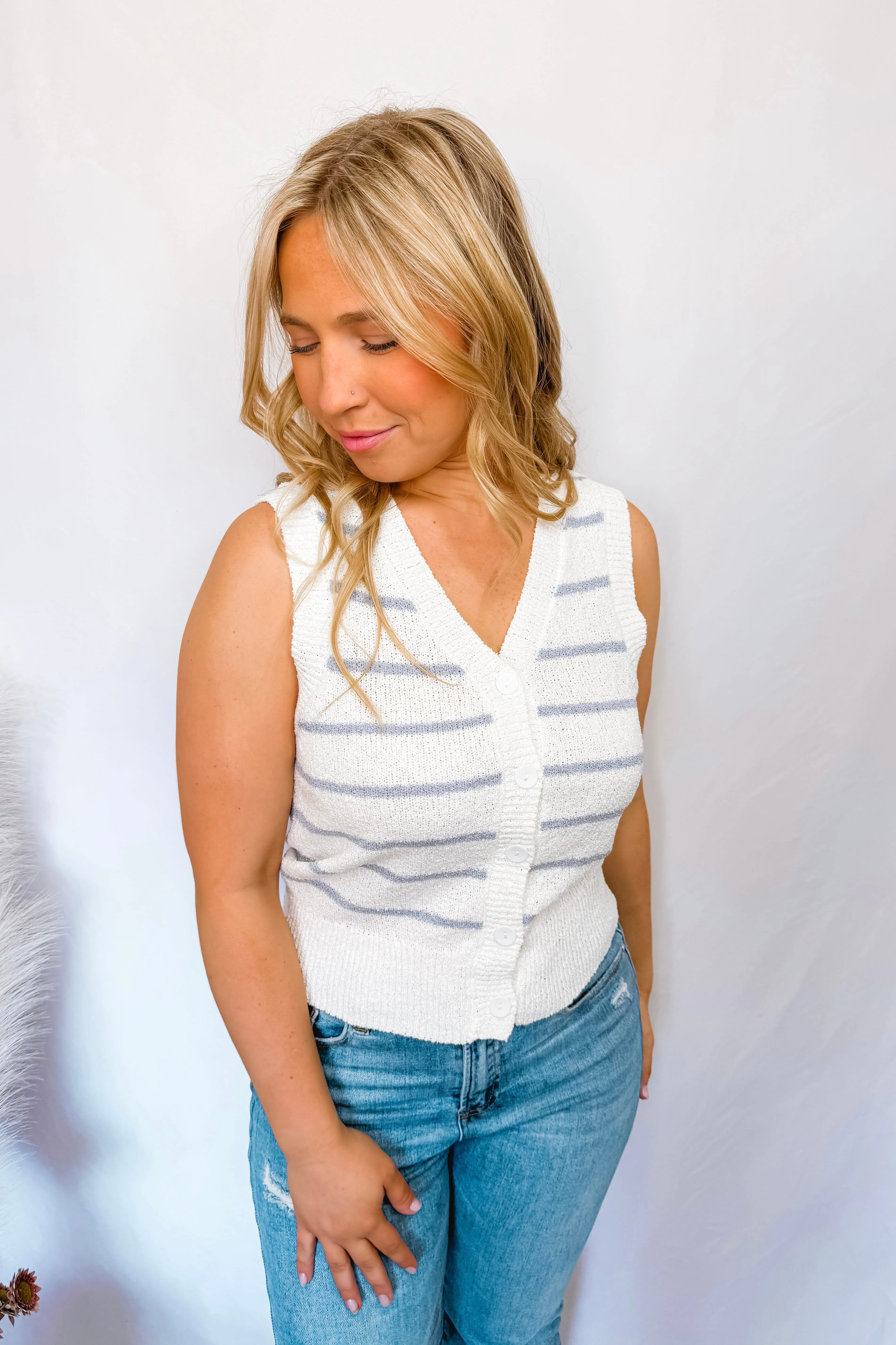 Ocean Breeze Striped Knit Vest - White/Blue