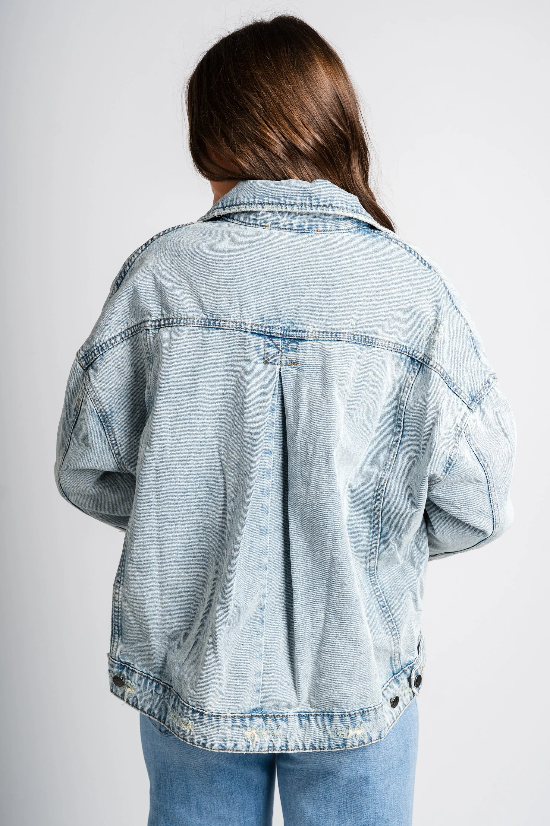 Pleated denim jacket light blue