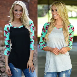 Scoop Patchwork 3/4 Sleeves Regular T-shirt