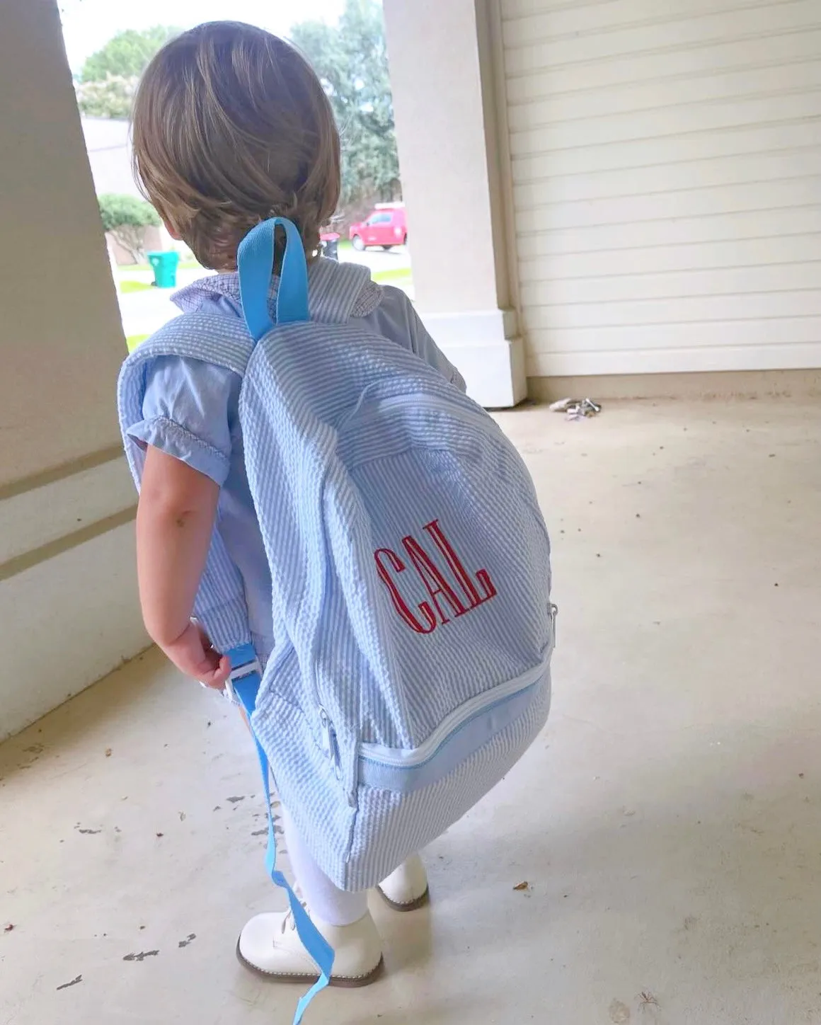 Seersucker Backpack - Baby Blue