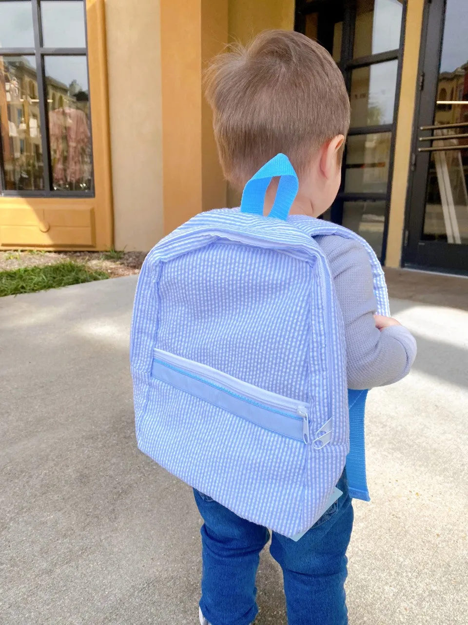 Seersucker Backpack - Baby Blue