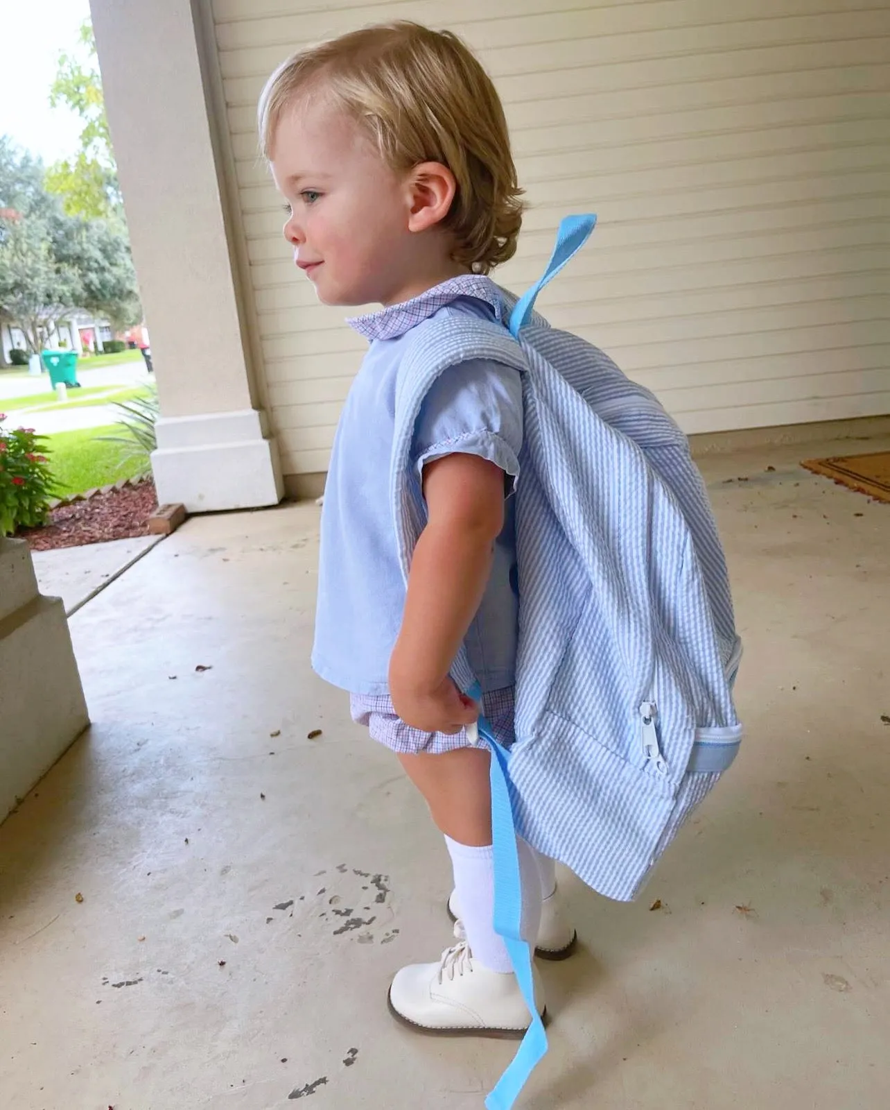 Seersucker Backpack - Baby Blue