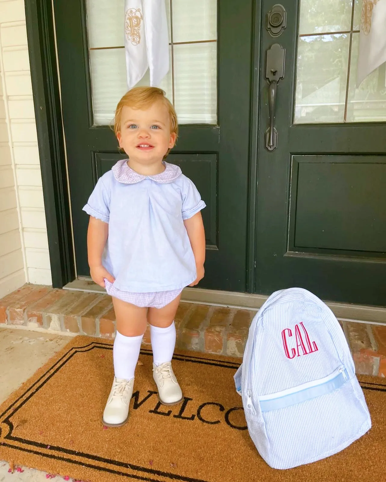 Seersucker Backpack - Baby Blue