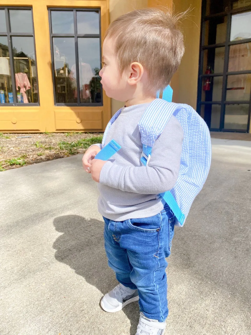 Seersucker Backpack - Baby Blue