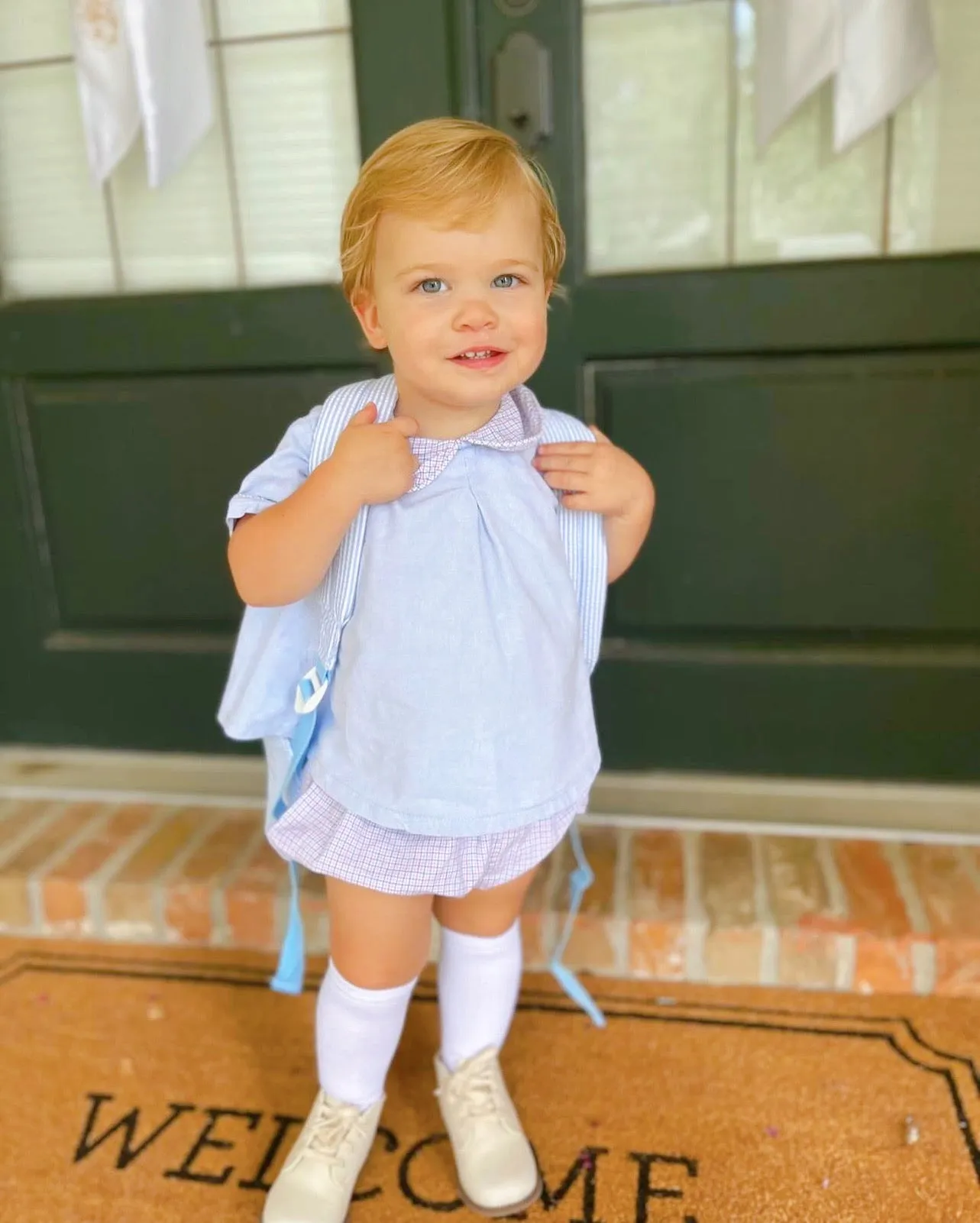 Seersucker Backpack - Baby Blue