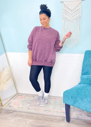 'Staying In' Eggplant Vintage Washed Sweatshirt