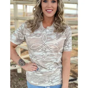 Sterling Kreek Women's Short Sleeve Camo Sands Tee Shirt- Tan