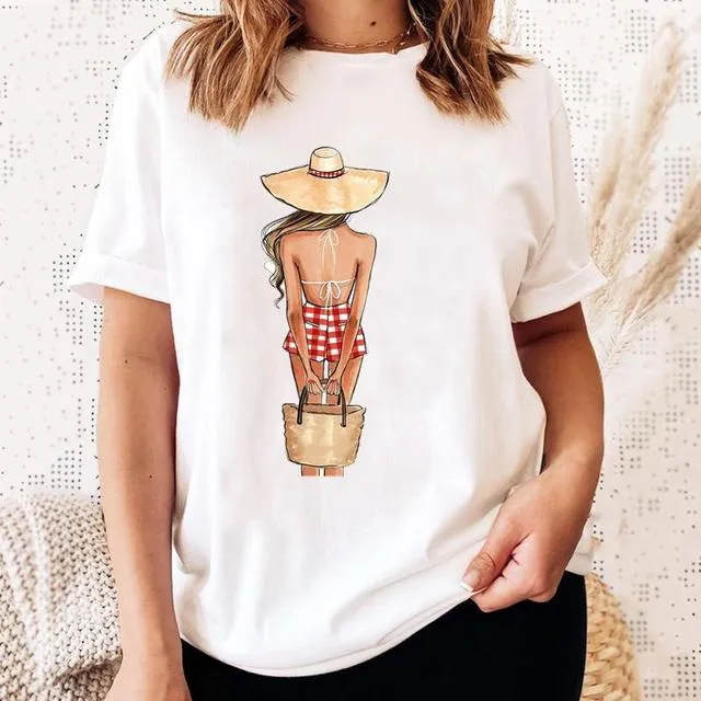 Summer Coffee Graphic Ladies Women T-Shirts