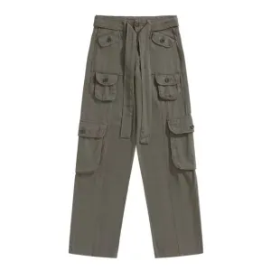 Vintage Solid Color Functional Cargo Pants