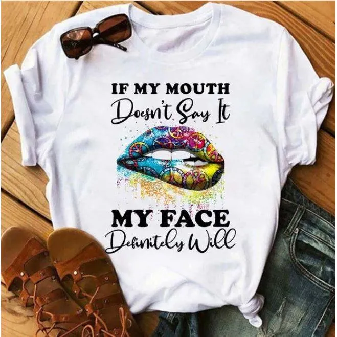 Women Awesome Fashionable Lips Print Design T Shirts