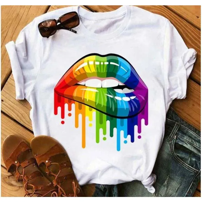 Women Awesome Fashionable Lips Print Design T Shirts
