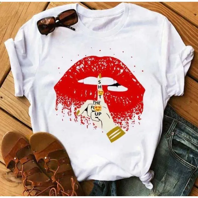 Women Awesome Fashionable Lips Print Design T Shirts