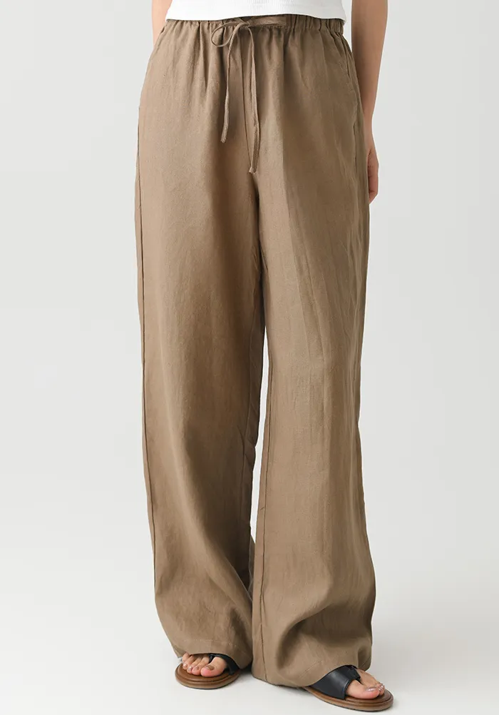 Women's Nature Linen Pants, Drawstring Pocket Straight Wide-Leg Pants, Suitable For Daily Commuting Holiday Wear