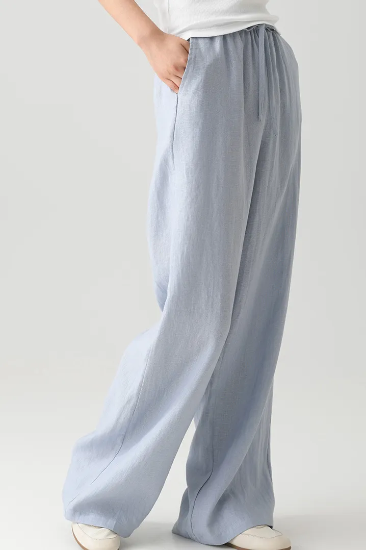 Women's Nature Linen Pants, Drawstring Pocket Straight Wide-Leg Pants, Suitable For Daily Commuting Holiday Wear