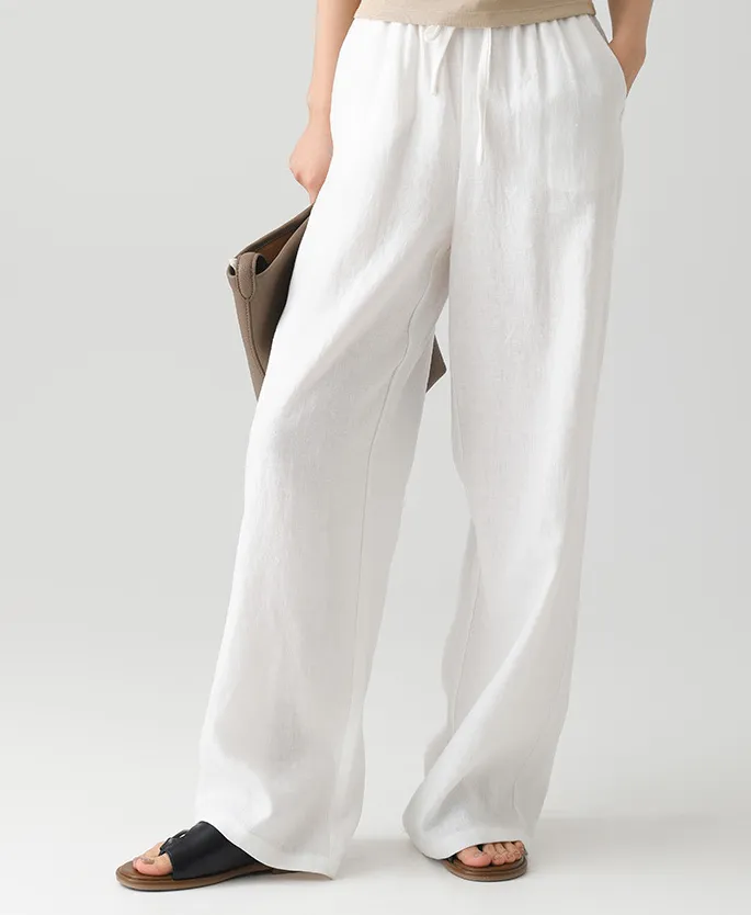 Women's Nature Linen Pants, Drawstring Pocket Straight Wide-Leg Pants, Suitable For Daily Commuting Holiday Wear