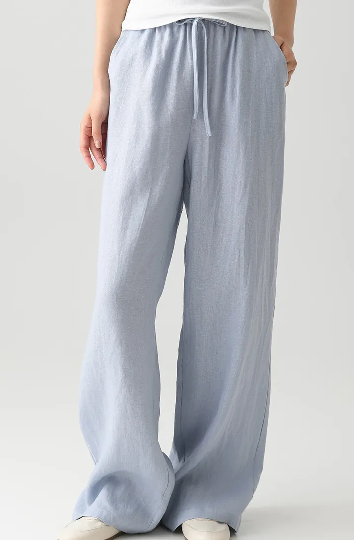 Women's Nature Linen Pants, Drawstring Pocket Straight Wide-Leg Pants, Suitable For Daily Commuting Holiday Wear