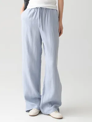 Women's Nature Linen Pants, Drawstring Pocket Straight Wide-Leg Pants, Suitable For Daily Commuting Holiday Wear