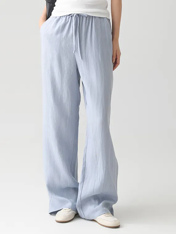 Women's Nature Linen Pants, Drawstring Pocket Straight Wide-Leg Pants, Suitable For Daily Commuting Holiday Wear