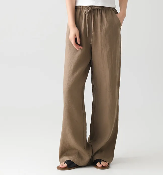 Women's Nature Linen Pants, Drawstring Pocket Straight Wide-Leg Pants, Suitable For Daily Commuting Holiday Wear