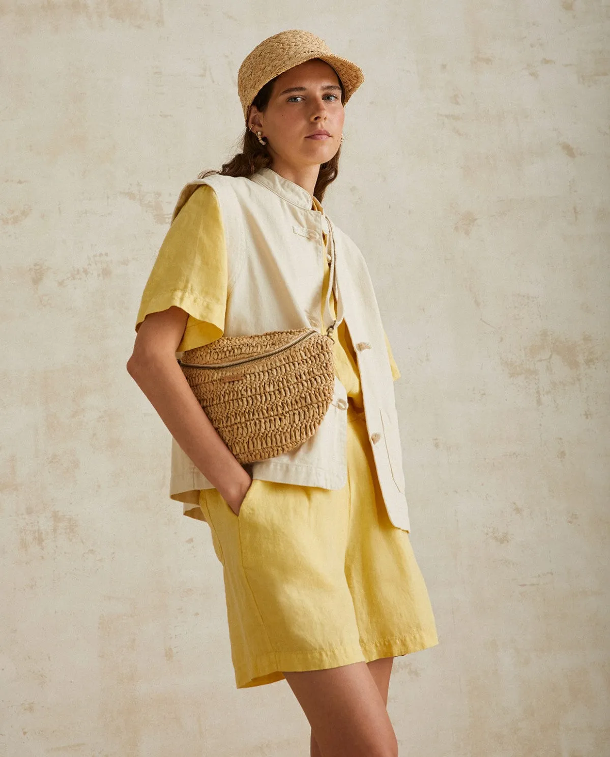 Yerse Waistcoat with self fabric rouleaux fastening Ecru
