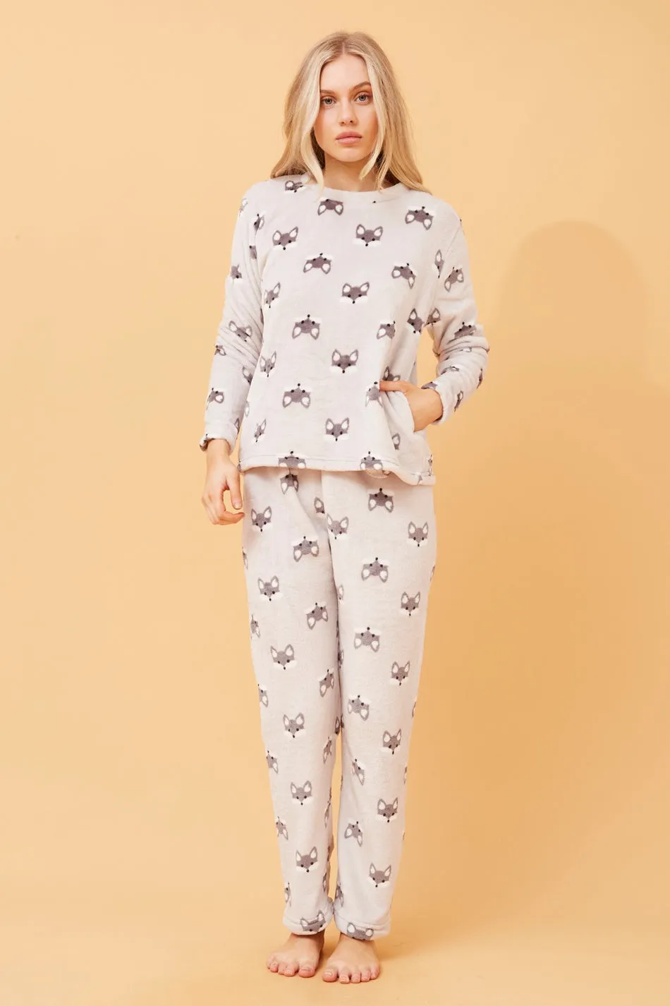 ZEN FOX PRINT PLUSH PYJAMA SET