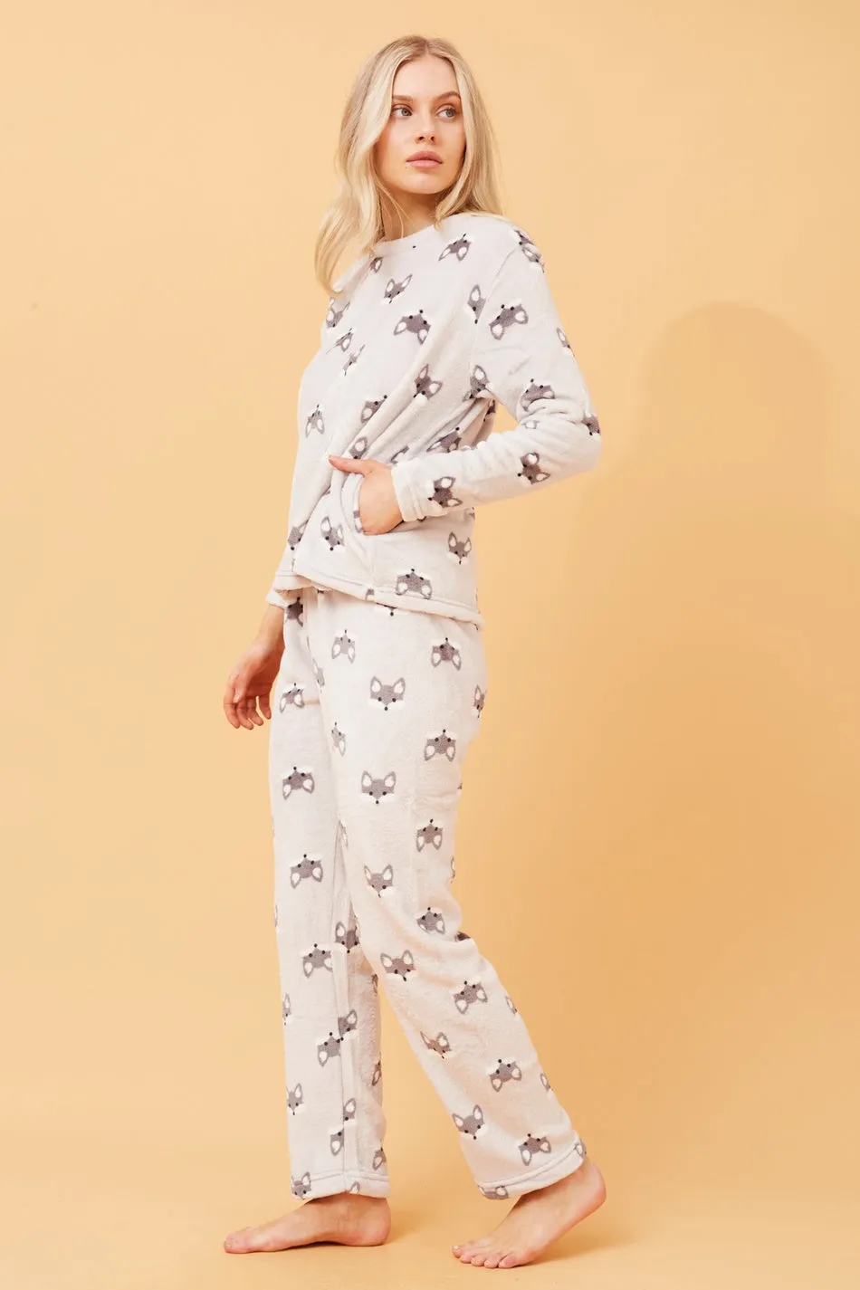 ZEN FOX PRINT PLUSH PYJAMA SET