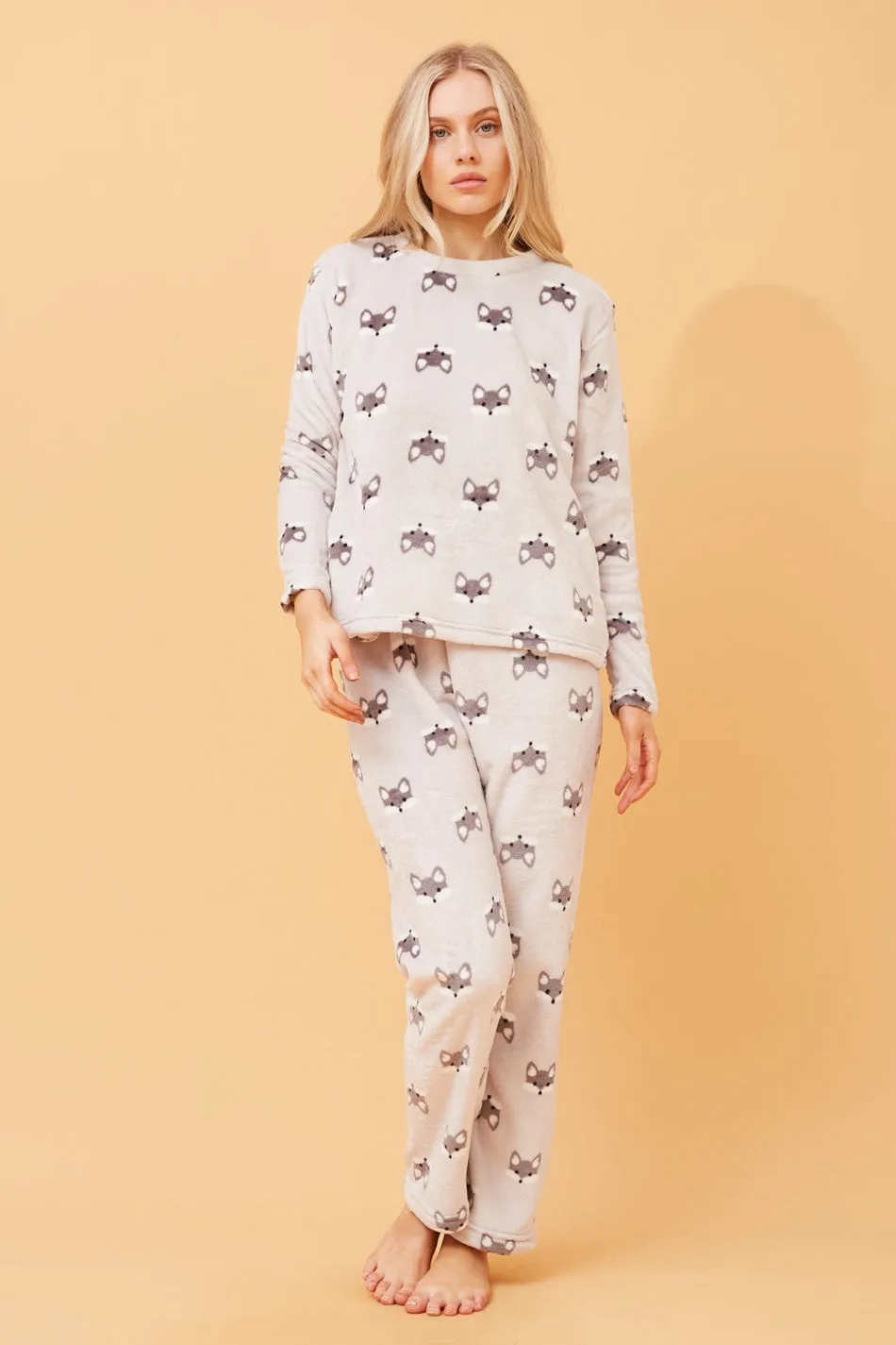 ZEN FOX PRINT PLUSH PYJAMA SET